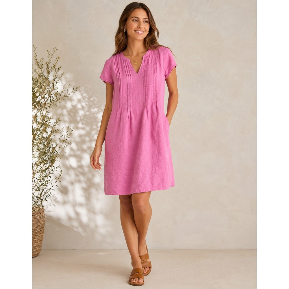 J.Jill Love Linen Mini Dress Women Sz XL Petite Pink Pleated Coastal Vacation